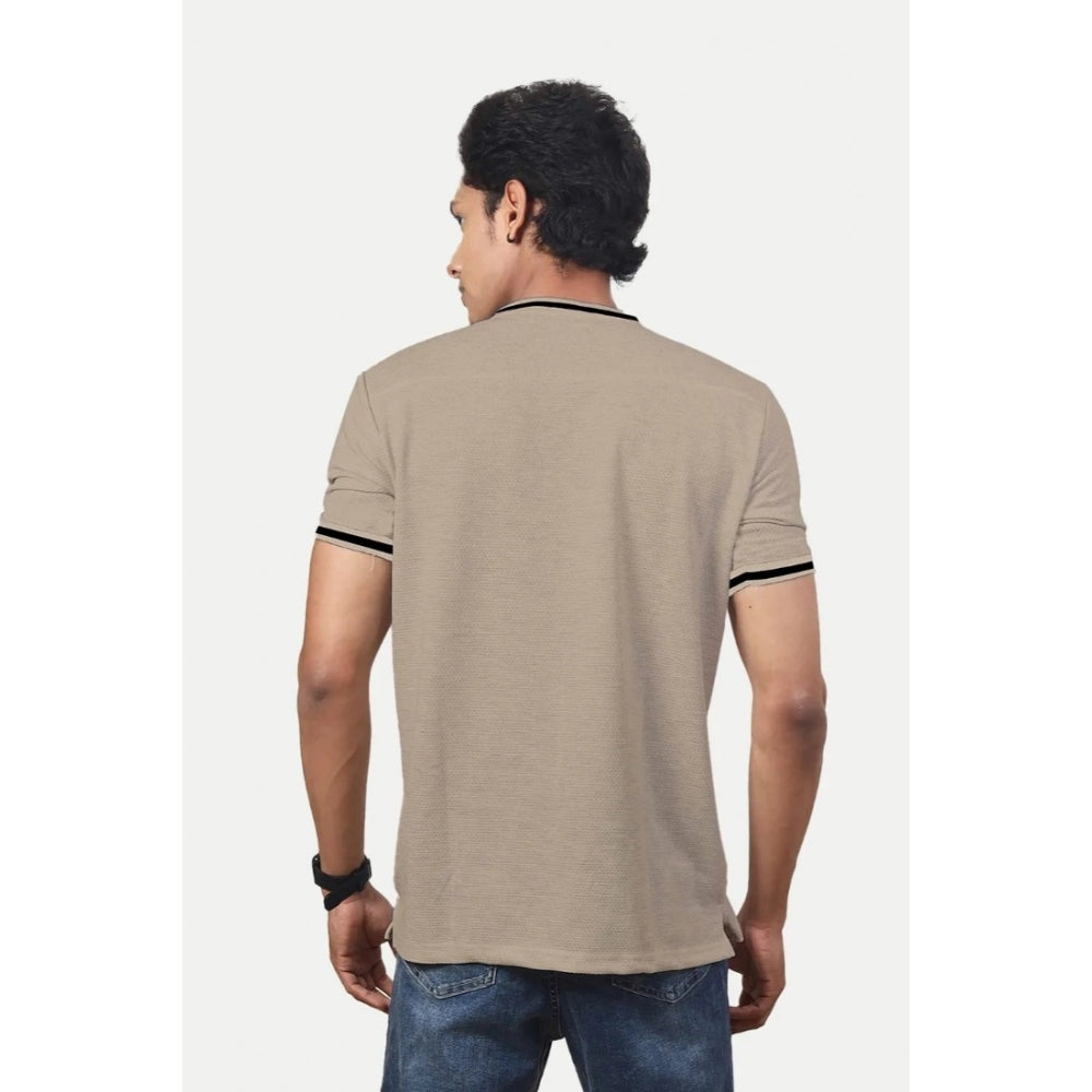 Amfyn Men's Casual Half sleeve Solid Polyester Crew Neck T-shirt (Beige)