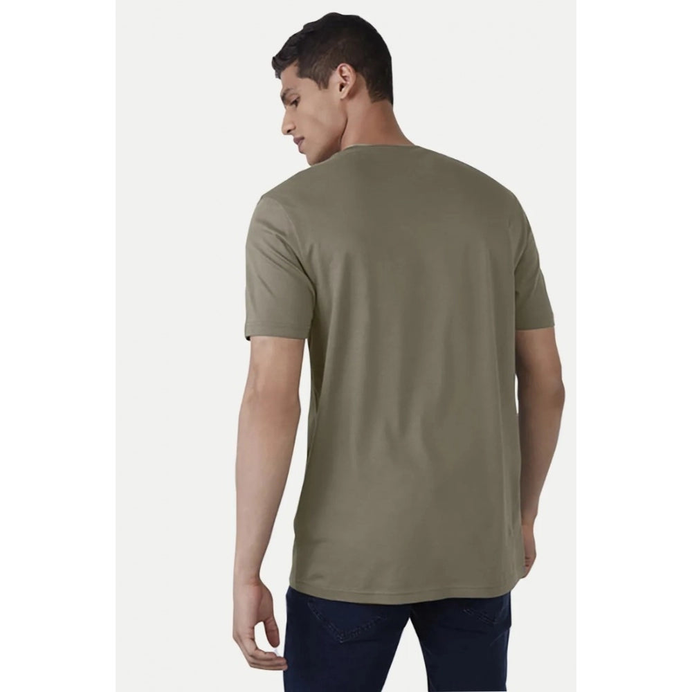 Amfyn Men's Casual Half sleeve Printed Cotton Crew Neck T-shirt (Olive)