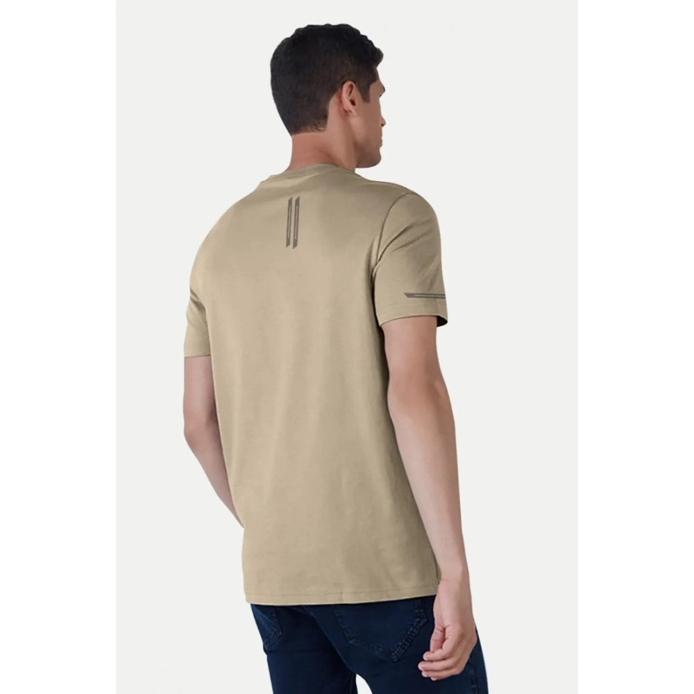 Amfyn Men's Casual Half sleeve Solid Polyester Crew Neck T-shirt (Beige)