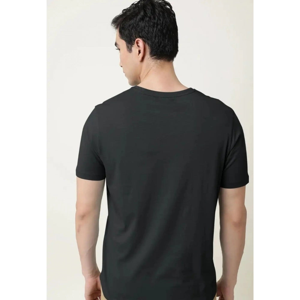 Amfyn Men's Casual Half sleeve Solid Cotton V Neck T-shirt (Black)