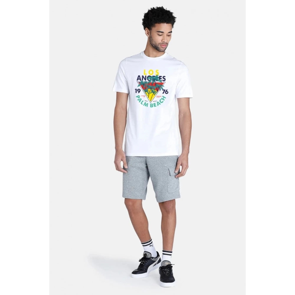 Amfyn Men's Casual Half sleeve Printed Polyester Crew Neck T-shirt (White)