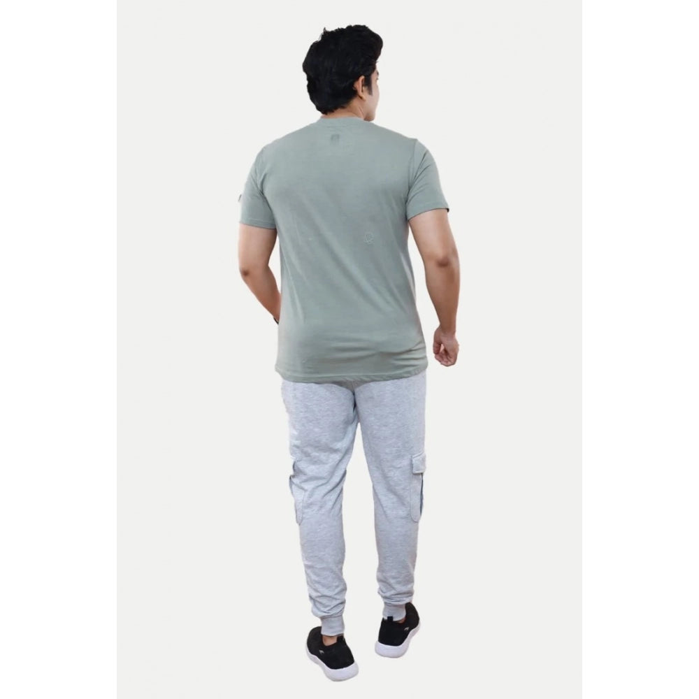 Amfyn Men's Casual Half sleeve Printed Cotton Crew Neck T-shirt (Grey)