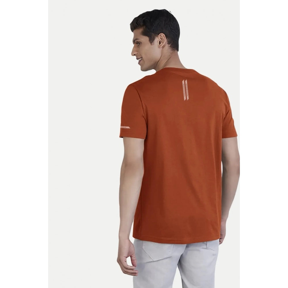 Amfyn Men's Casual Half sleeve Solid Polyester Crew Neck T-shirt (Rust)