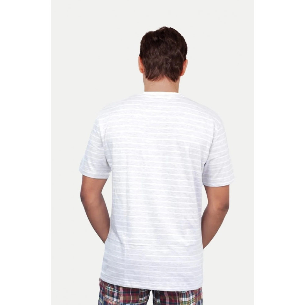 Amfyn Men's Casual Half sleeve Stripped Cotton Crew Neck T-shirt (Grey )