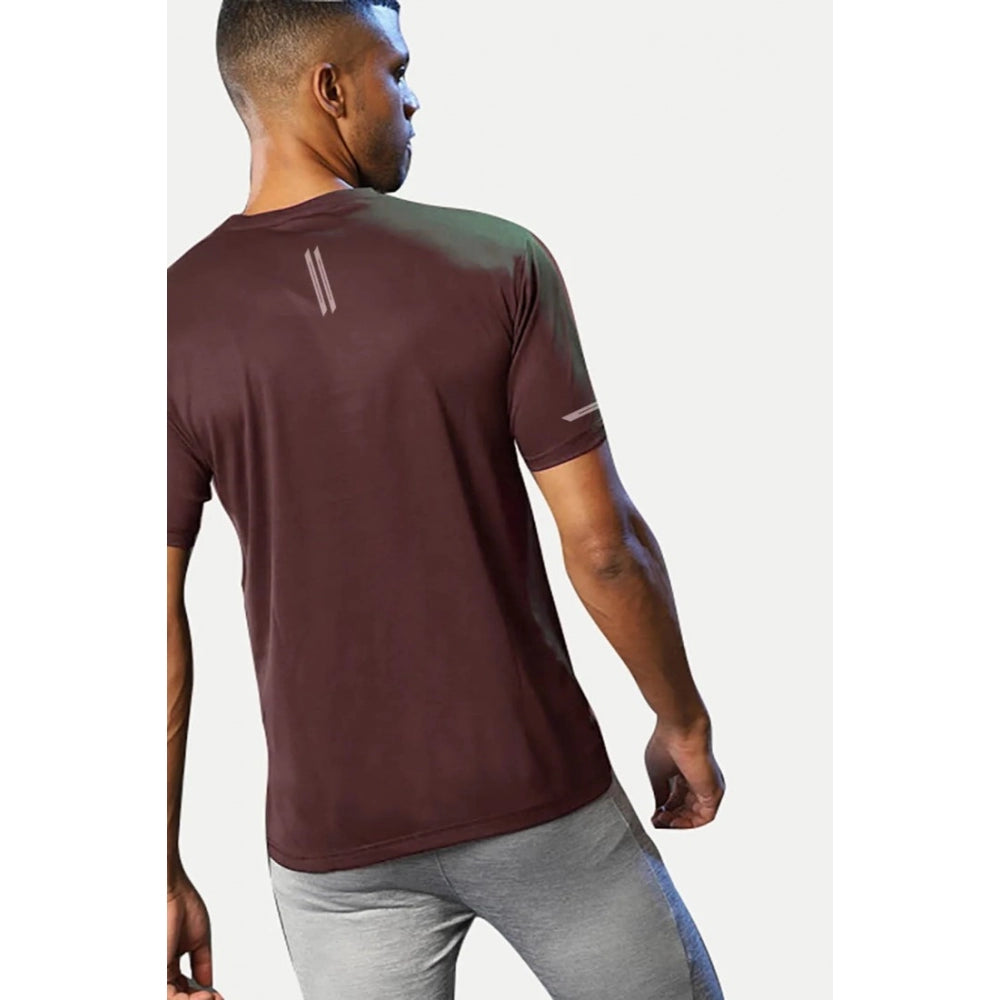 Amfyn Men's Casual Half sleeve Solid Polyester Crew Neck T-shirt (Maroon)