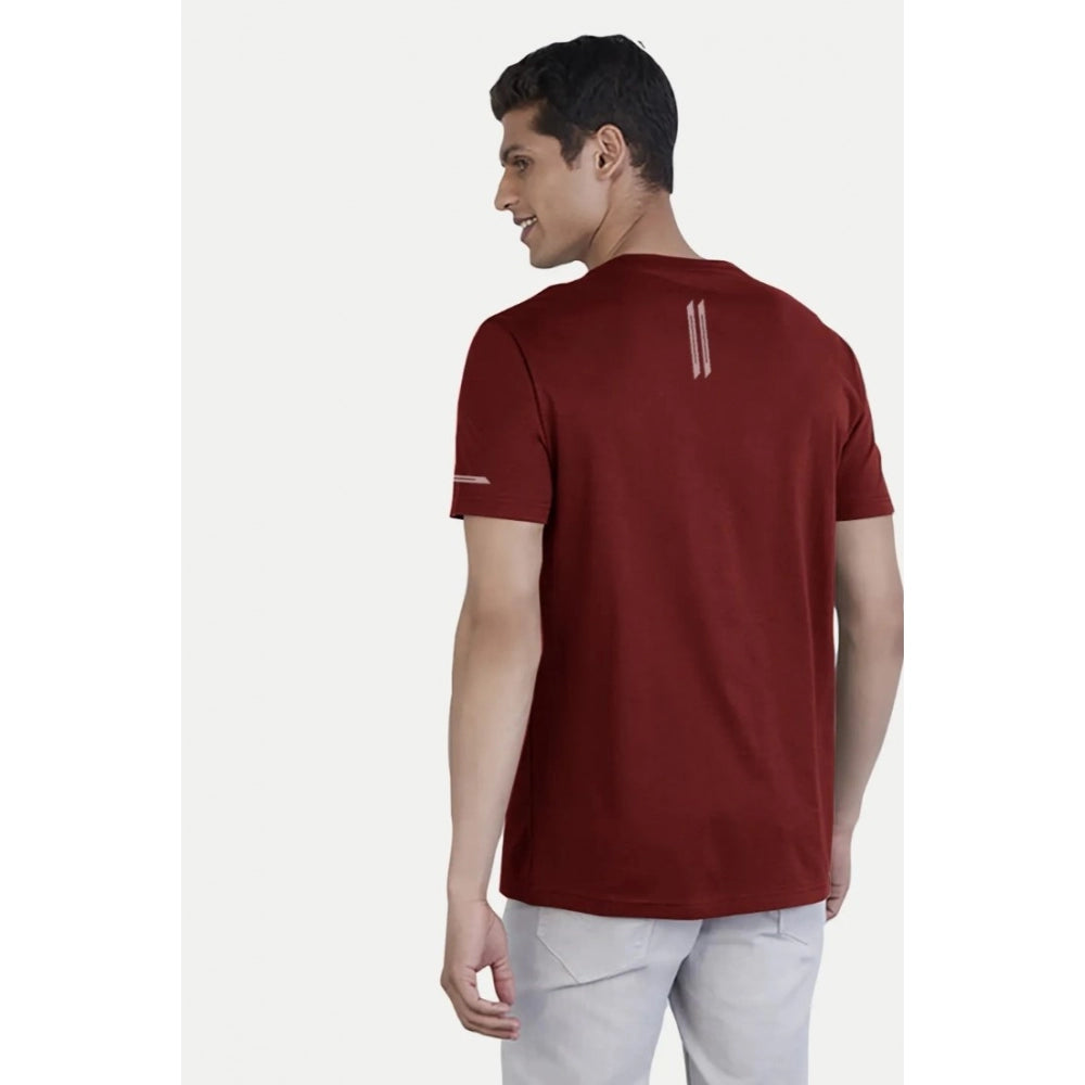 Amfyn Men's Casual Half sleeve Solid Polyester Crew Neck T-shirt (Maroon)