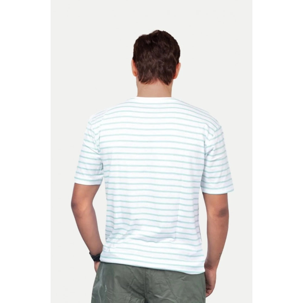 Amfyn Men's Casual Half sleeve Stripped Cotton Crew Neck T-shirt (Green)