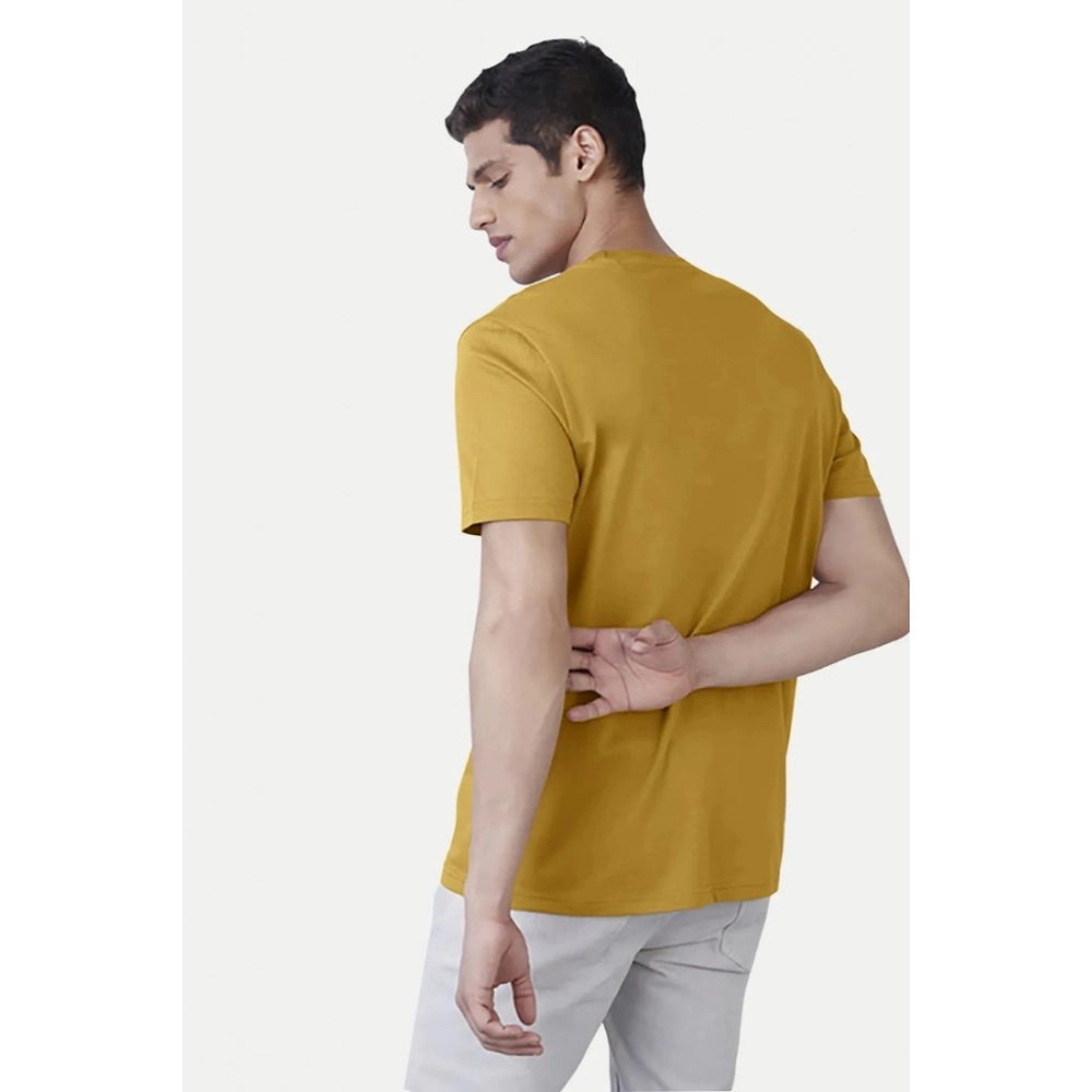 Amfyn Men's Casual Half sleeve Printed Polyester Crew Neck T-shirt (Mustard)
