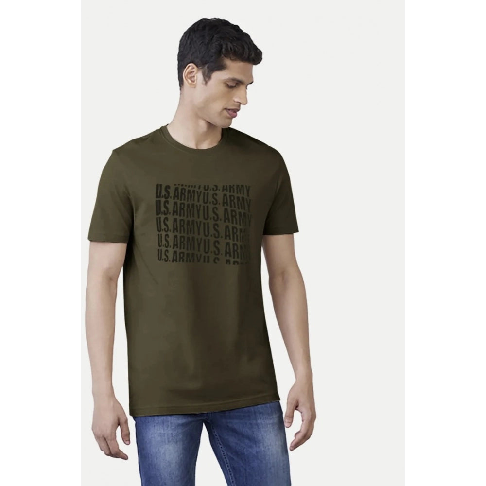 Amfyn Men's Casual Half sleeve Printed Cotton Crew Neck T-shirt (Dark Green)