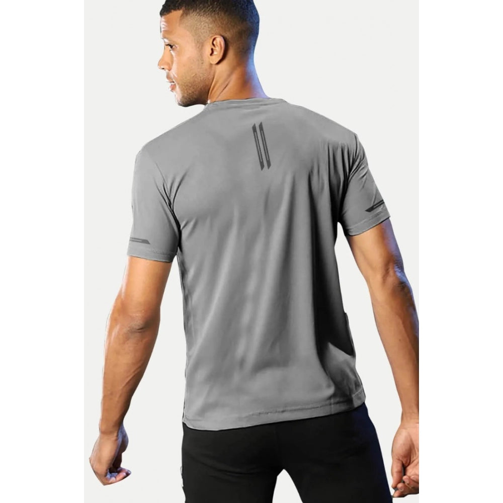 Amfyn Men's Casual Half sleeve Solid Polyester Crew Neck T-shirt (Grey)