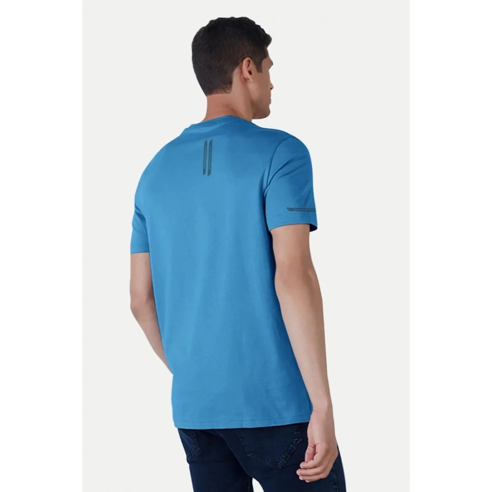 Amfyn Men's Casual Half sleeve Solid Polyester Crew Neck T-shirt (Light Blue)