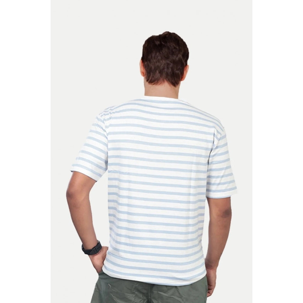 Amfyn Men's Casual Half sleeve Stripped Cotton Crew Neck T-shirt (White)