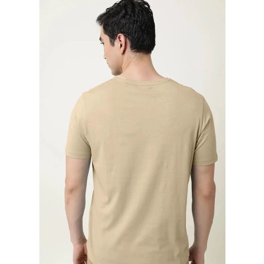 Amfyn Men's Casual Half sleeve Solid Cotton V Neck T-shirt (Beige)