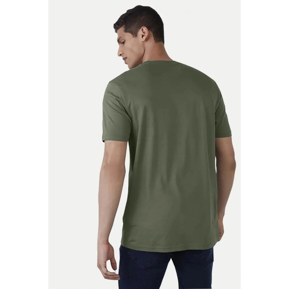 Amfyn Men's Casual Half sleeve Printed Cotton Crew Neck T-shirt (Military Green)
