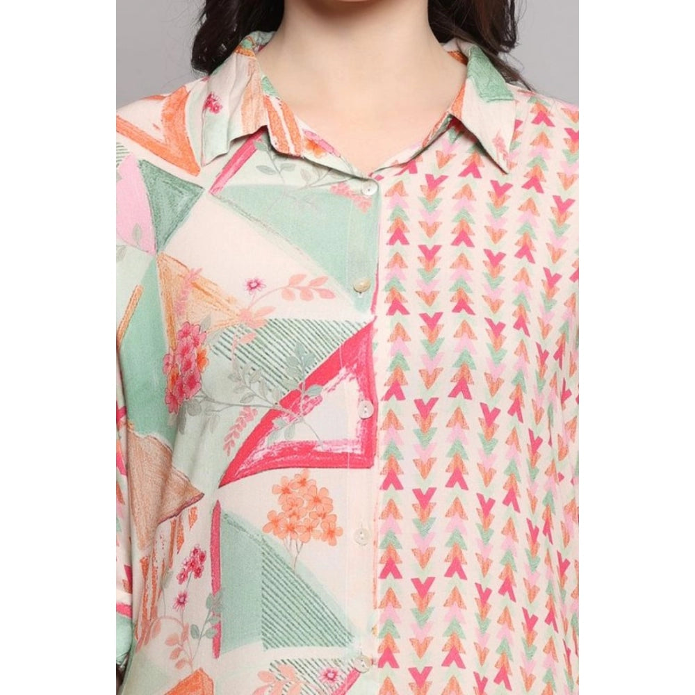 Amfyn Women's Casual 3/4 Sleeve Viscose Rayon Printed Kurti (Pink)