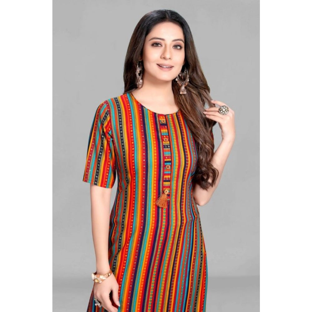 Amfyn Women's Casual 3/4 Sleeve Viscose Rayon Strip Kurti (Multicolor)
