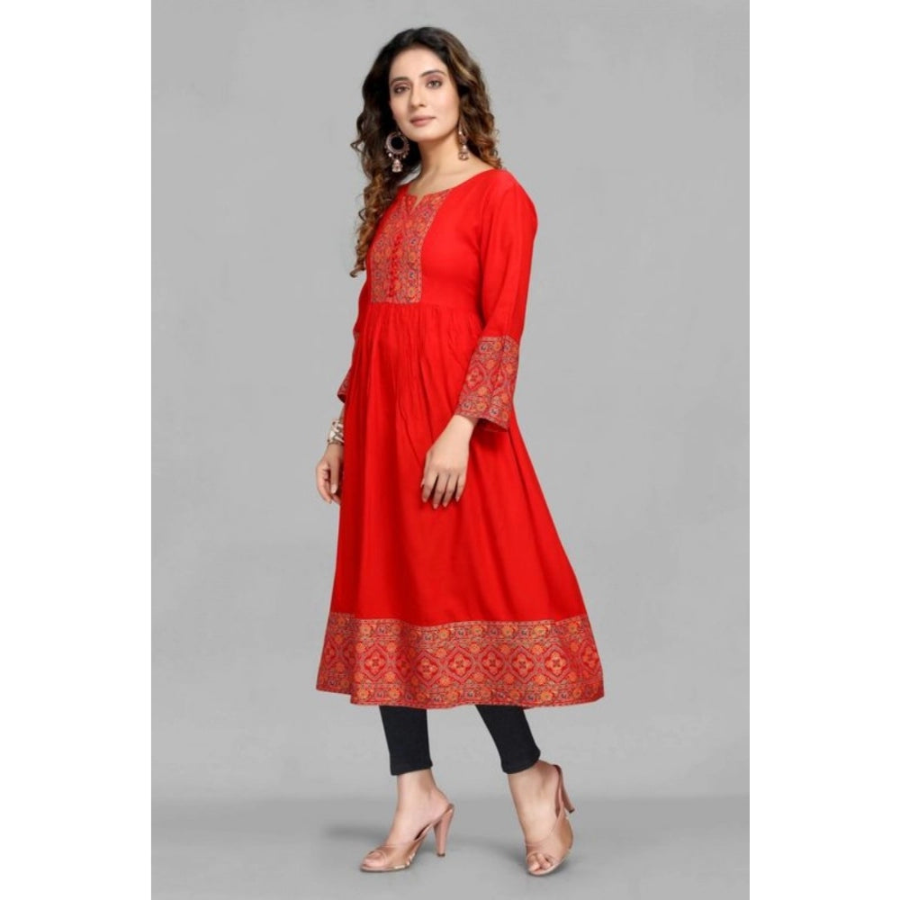 Amfyn Women's Casual 3/4 Sleeve Viscose Rayon Foil Printed Kurti (Red)