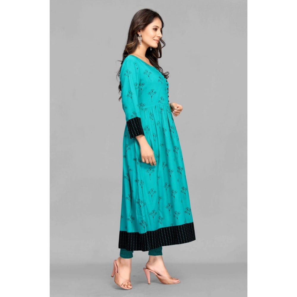 Amfyn Women's Casual 3/4 Sleeve Viscose Rayon Printed Kurti (Dark Green)