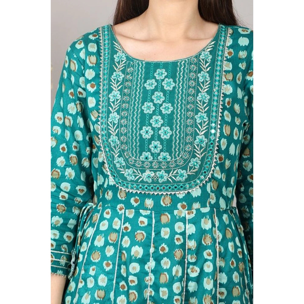 Amfyn Women's Casual 3/4 Sleeve Cotton Blend Printed Kurti (Light Blue)