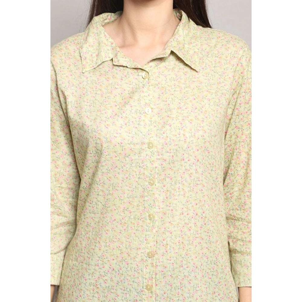 Amfyn Women's Casual 3/4 Sleeve Cotton Blend Printed Kurti (Green)