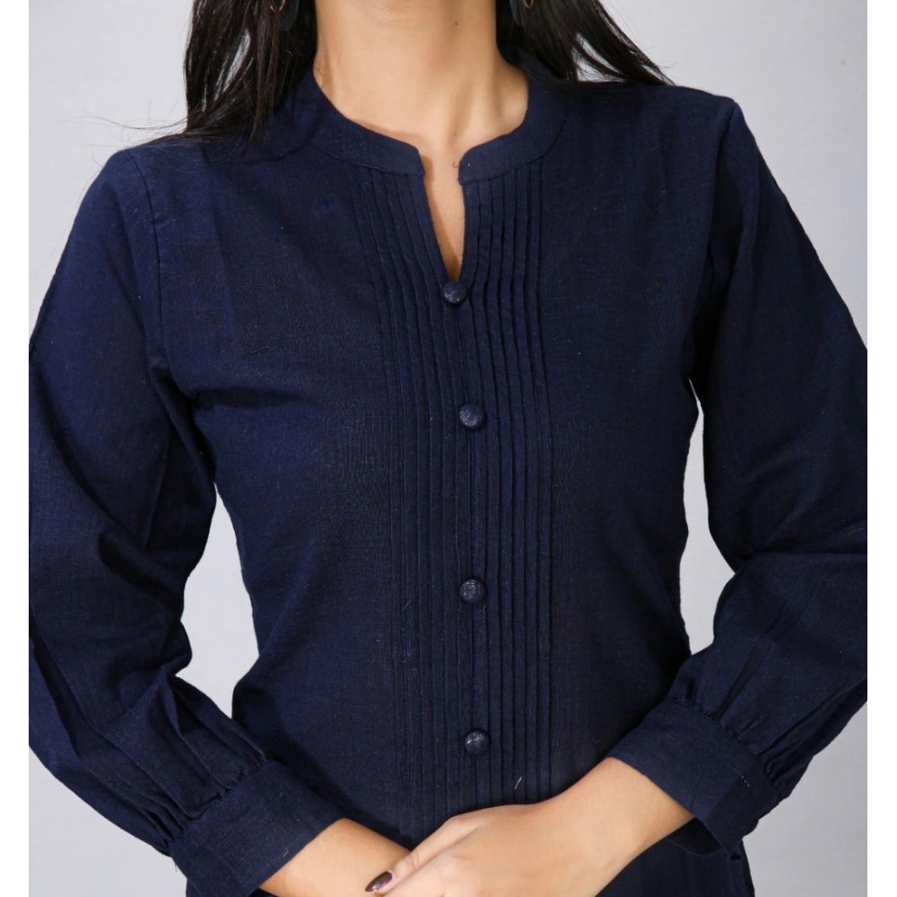 Amfyn Women's Casual Full Sleeve Viscose Rayon Printed Kurti (Dark Blue)