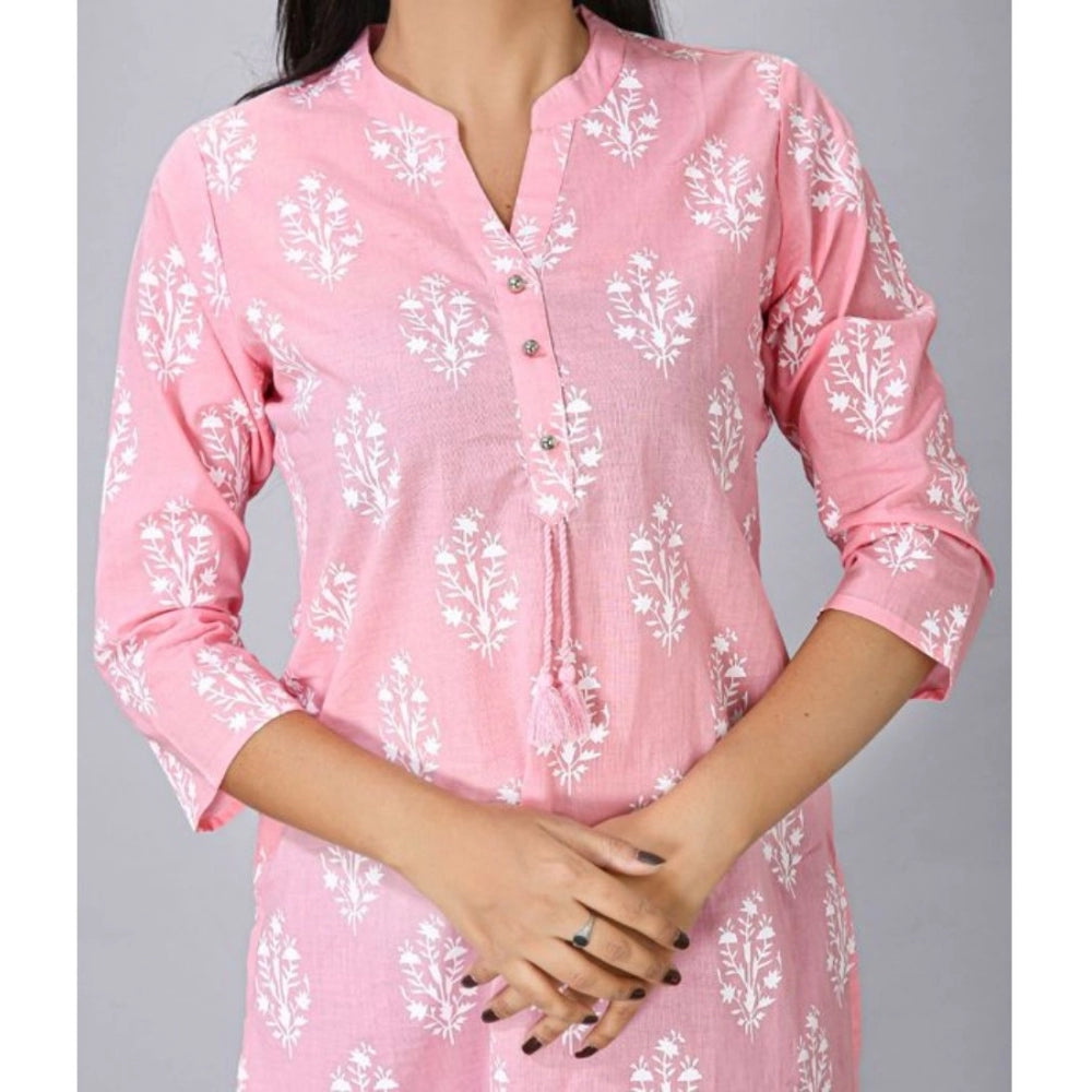 Amfyn Women's Casual 3/4 Sleeve Cotton Blend Printed Kurti (Pink)