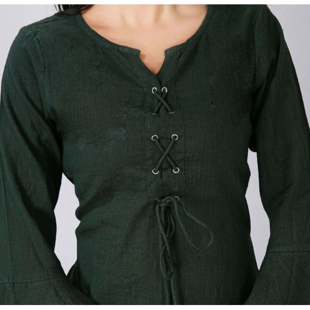 Amfyn Women's Casual Full Sleeve Viscose Rayon Printed Kurti (Dark Green)