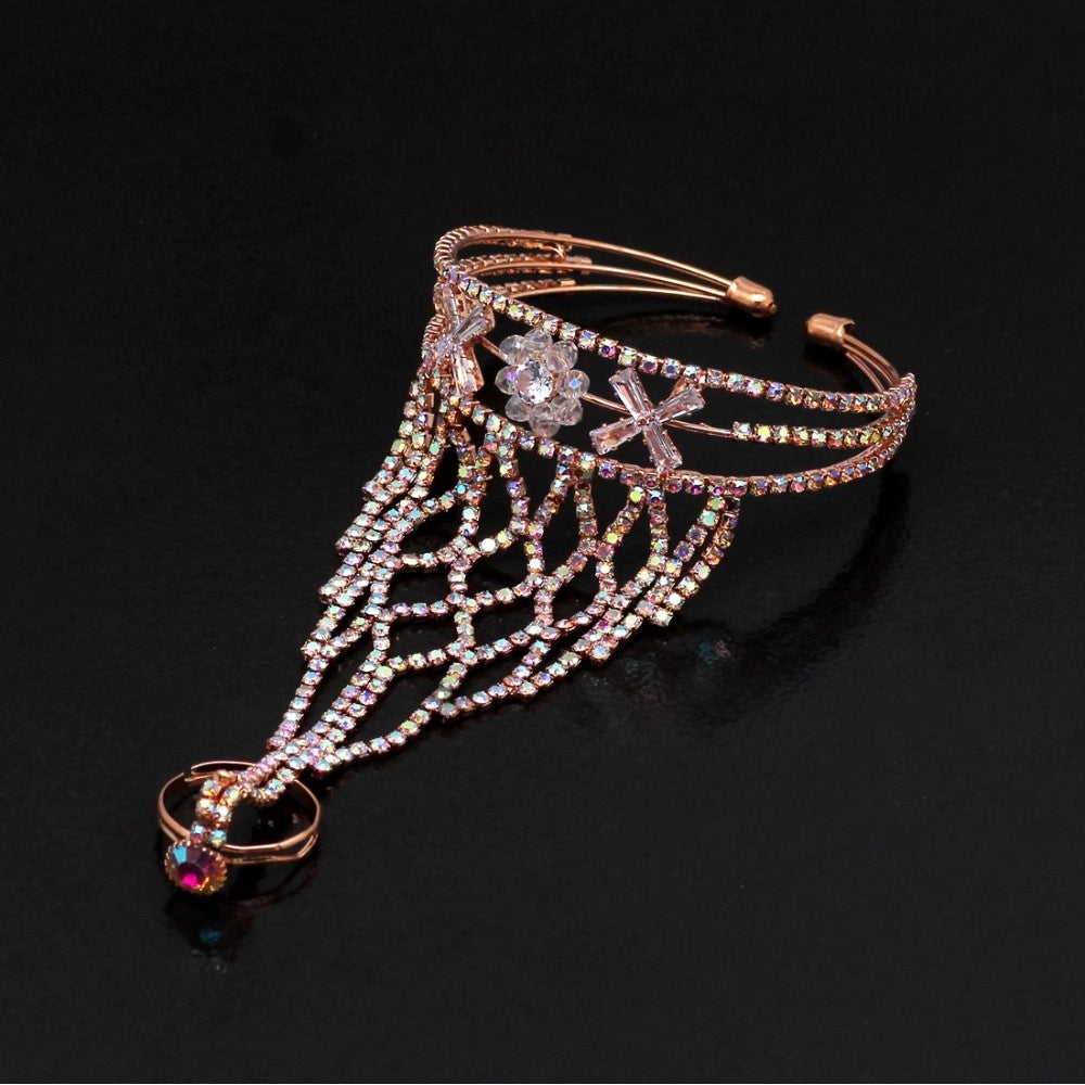 Fashion Women's Rainbow Color Rose Gold Hathphool Adjustable Bracelet