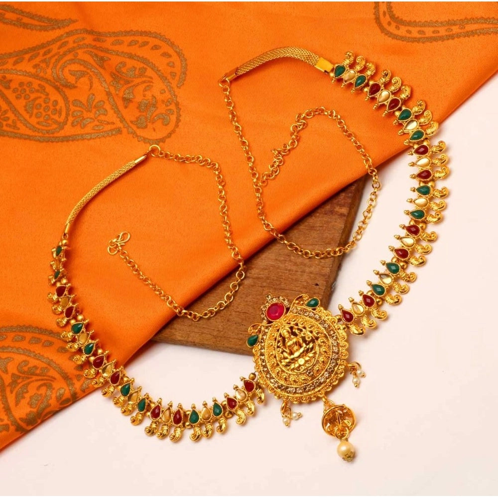 Fashion Women's Maroon & Green Color Glass Stone Kamarband Adjustable Chain