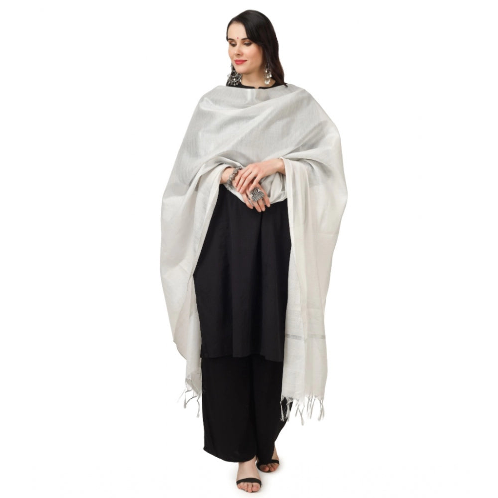 Amfyn Women's Chanderi Solid Dupatta (White, Length: 2.25 to 2.50 Mtr)