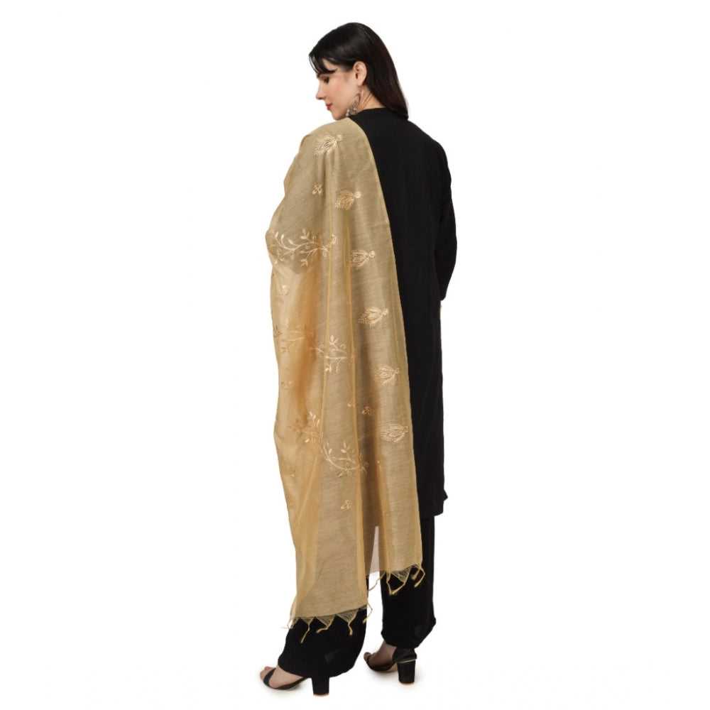 Amfyn Women's Cotton Embroidered Dupatta (Gold, Length: 2.25 to 2.50 Mtr)