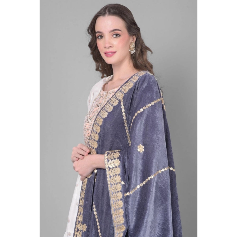 Amfyn Women's Velvet Gotta Patti Dupatta (Grey, Length: 2.25 to 2.50 Mtr)