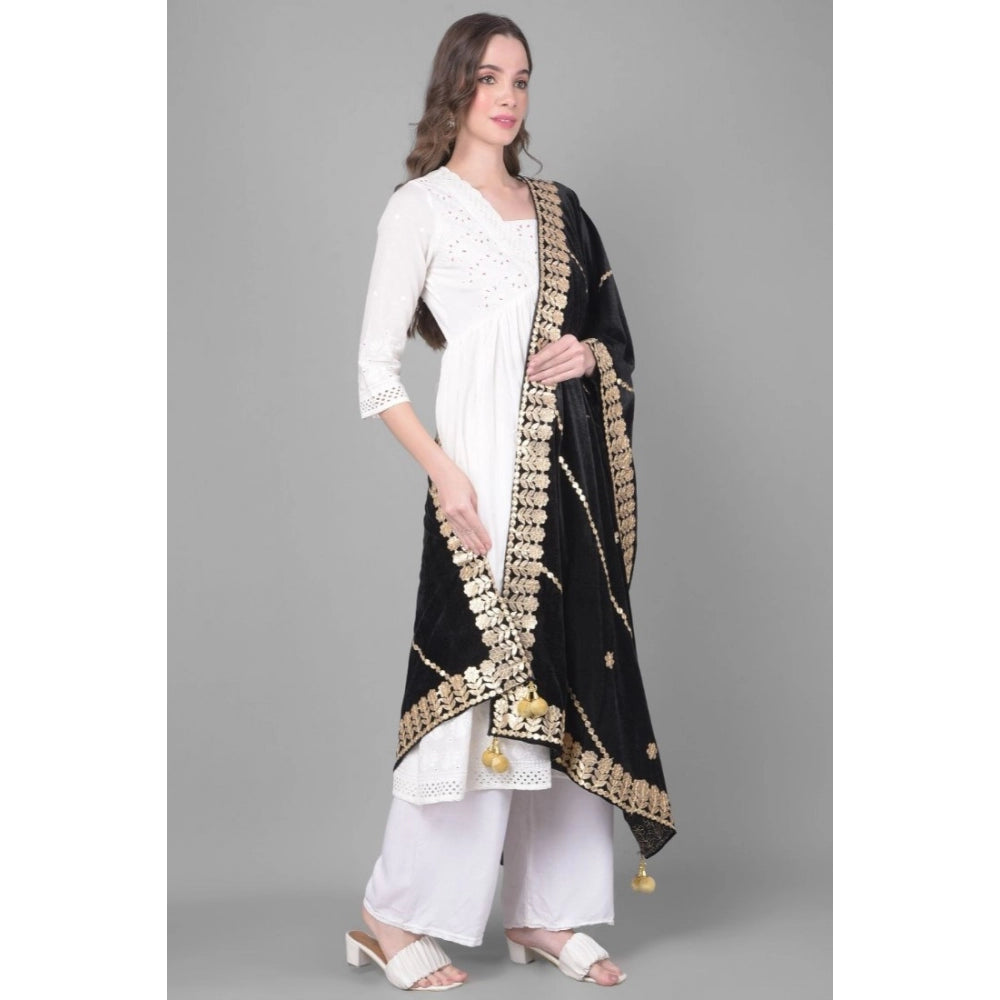 Amfyn Women's Velvet Gotta Patti Dupatta (Black, Length: 2.25 to 2.50 Mtr)