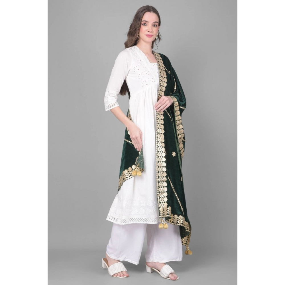 Amfyn Women's Velvet Gotta Patti Dupatta (Green, Length: 2.25 to 2.50 Mtr)