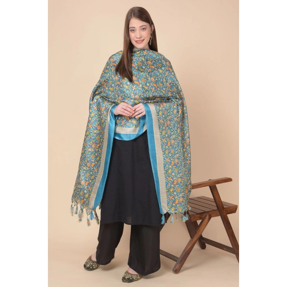 Amfyn Women's Art Silk Printed Dupatta (Turquoise, Length: 2.25 to 2.50 Mtr)
