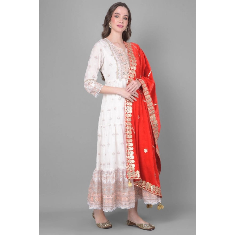 Amfyn Women's Velvet Gotta Patti Dupatta (Red, Length: 2.25 to 2.50 Mtr)