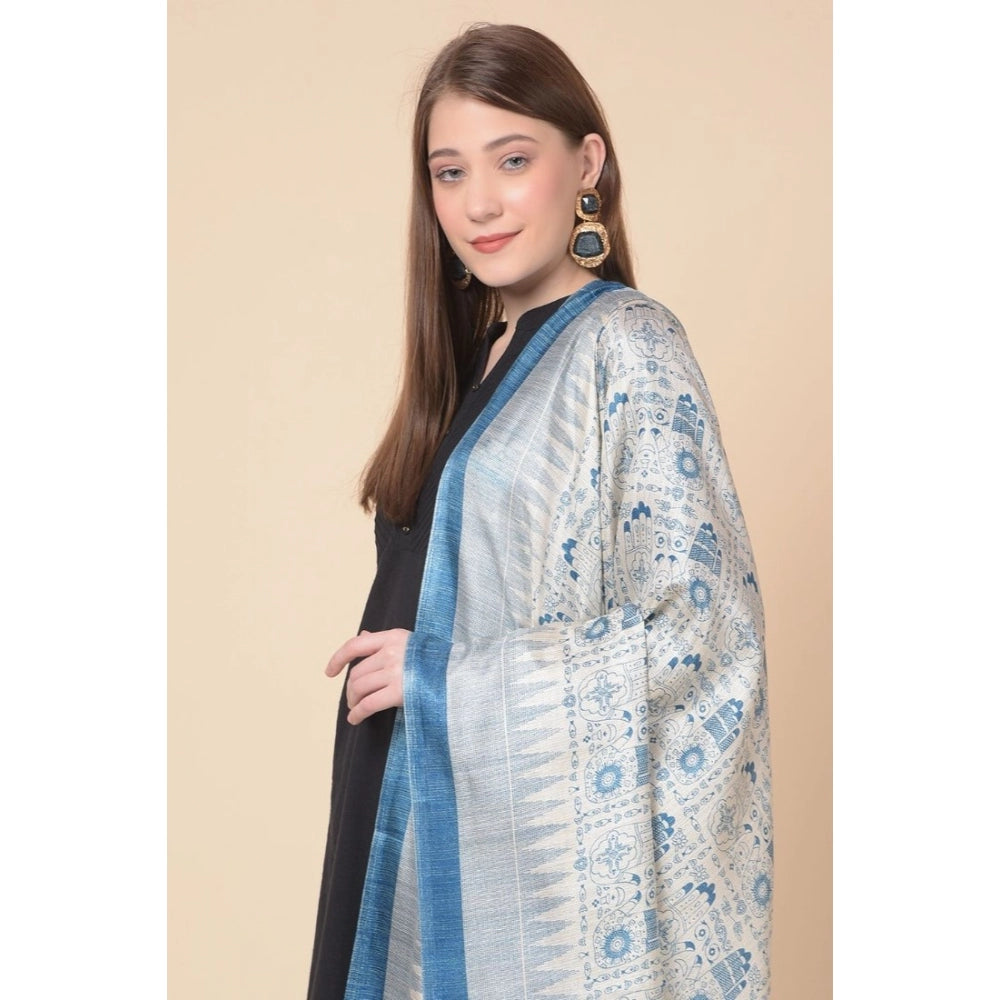 Amfyn Women's Art Silk Printed Dupatta (Turquoise, Length: 2.25 to 2.50 Mtr)