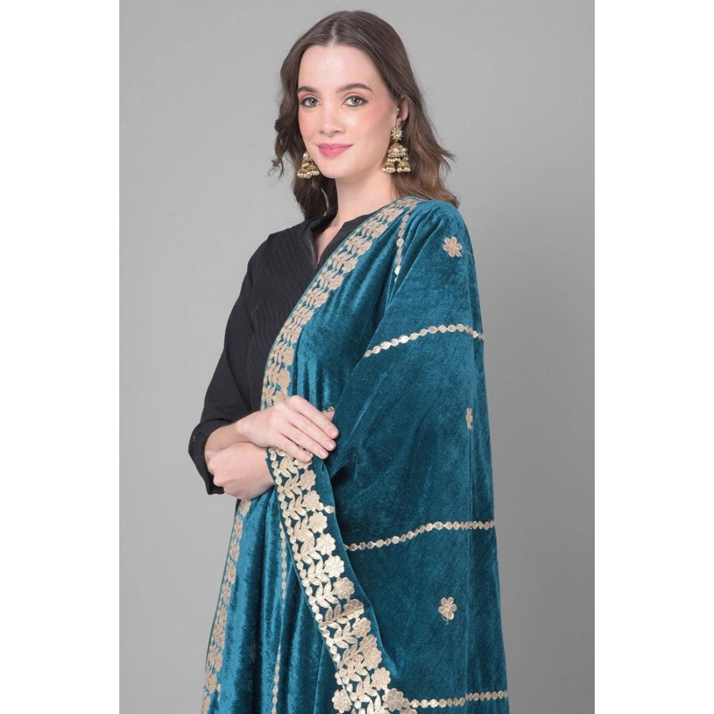 Amfyn Women's Velvet Gotta Patti Dupatta (Teal, Length: 2.25 to 2.50 Mtr)