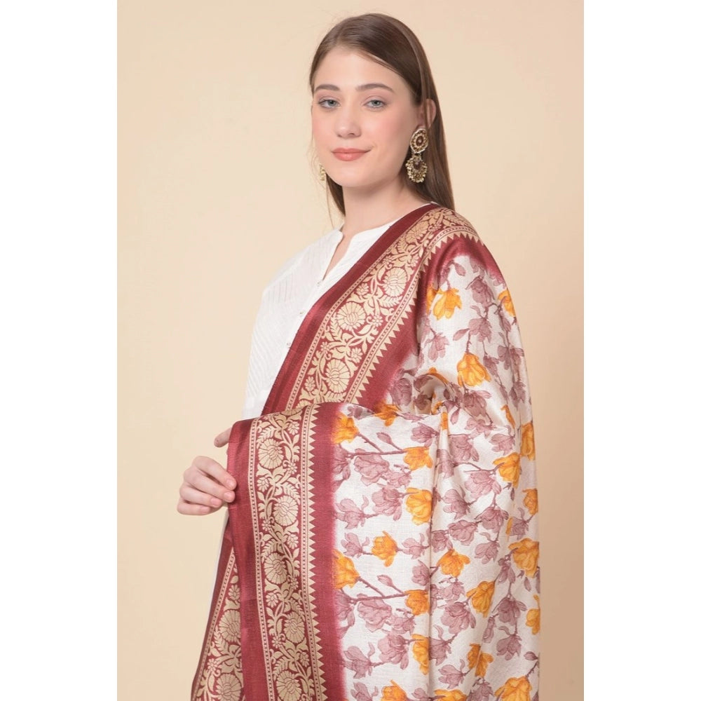 Amfyn Women's Art Silk Printed Dupatta (Maroon, Length: 2.25 to 2.50 Mtr)