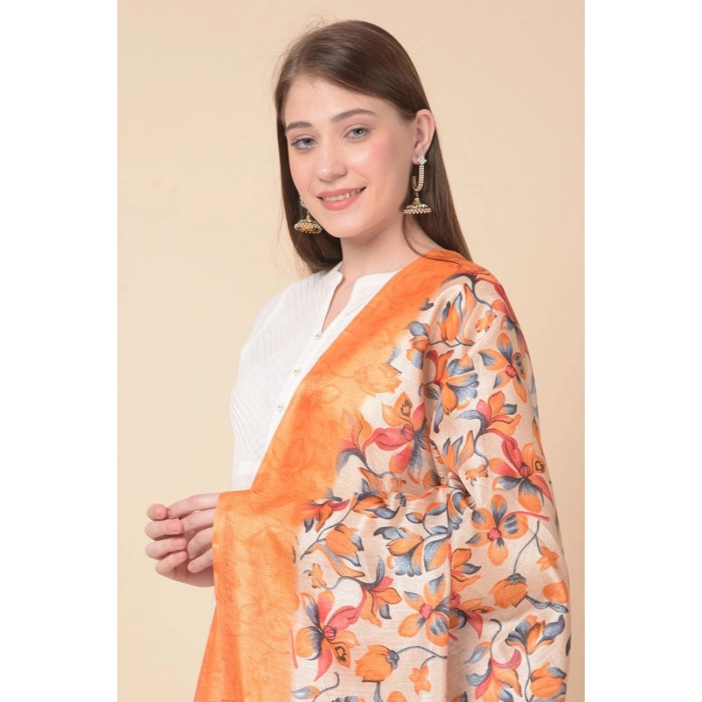 Amfyn Women's Art Silk Printed Dupatta (Orange, Length: 2.25 to 2.50 Mtr)