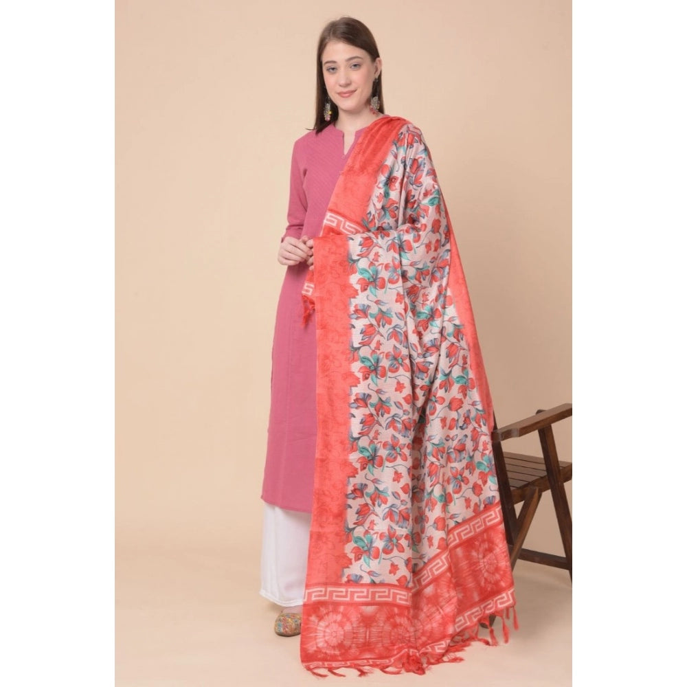 Amfyn Women's Art Silk Printed Dupatta (Red, Length: 2.25 to 2.50 Mtr)