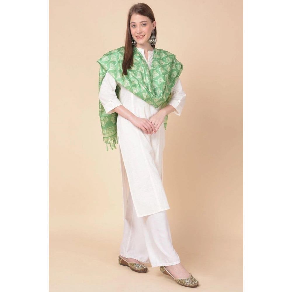 Amfyn Women's Art Silk Printed Dupatta (Light Green, Length: 2.25 to 2.50 Mtr)
