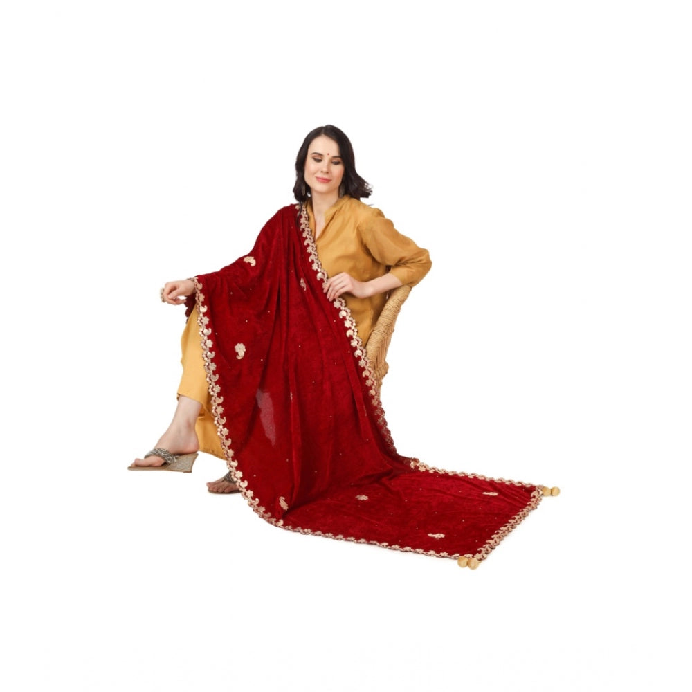 Amfyn Women's Velvet Gotta Patti Dupatta (Maroon, Length: 2.25 to 2.50 Mtr)