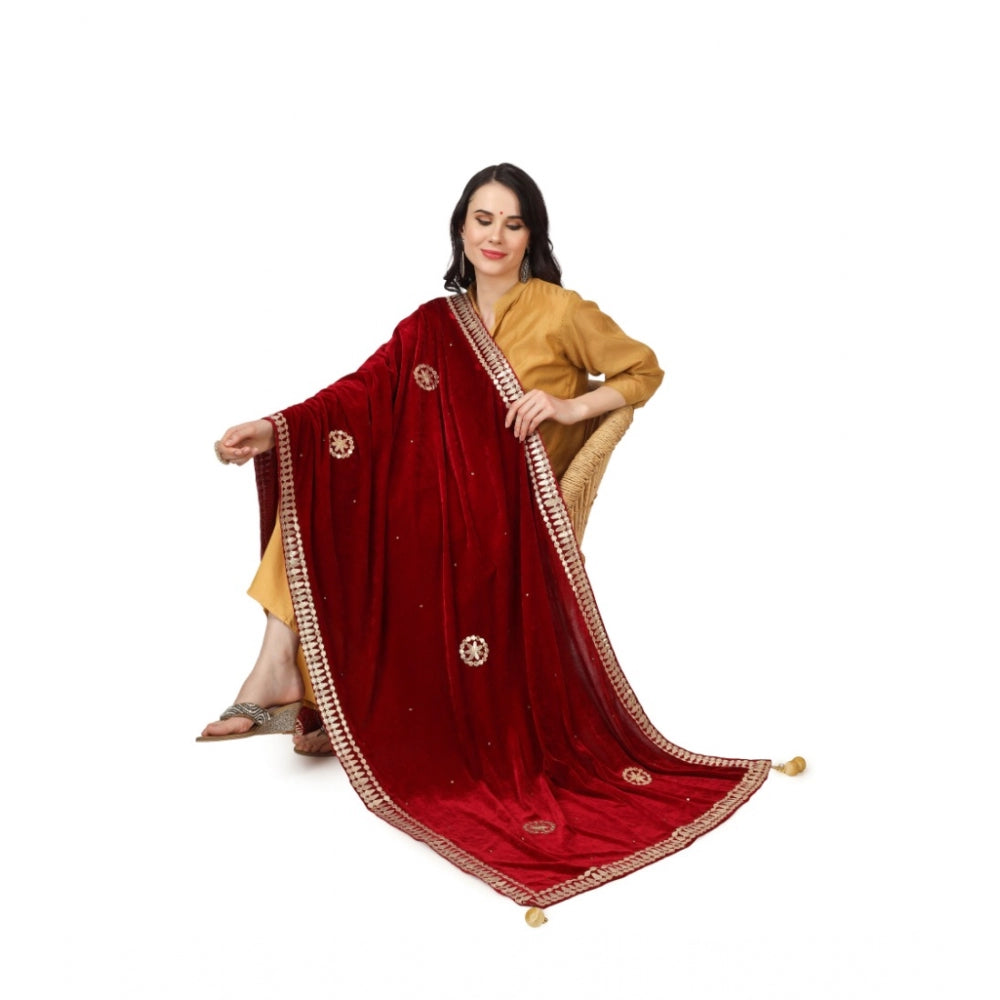 Amfyn Women's Velvet Gotta Patti Dupatta (Maroon, Length: 2.25 to 2.50 Mtr)