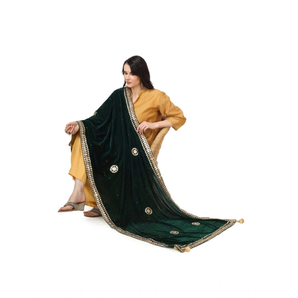 Amfyn Women's Velvet Gotta Patti Dupatta (Green, Length: 2.25 to 2.50 Mtr)