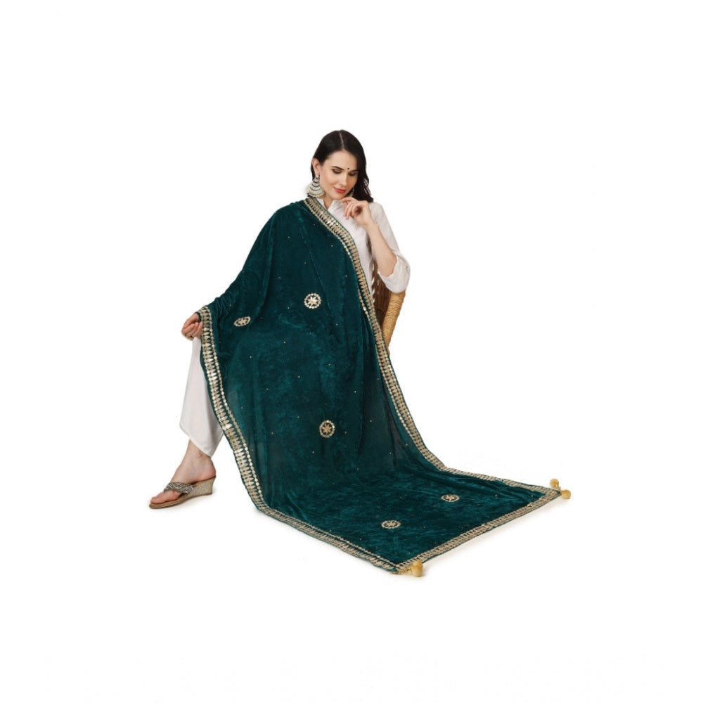 Amfyn Women's Velvet Gotta Patti Dupatta (Dark Green, Length: 2.25 to 2.50 Mtr)