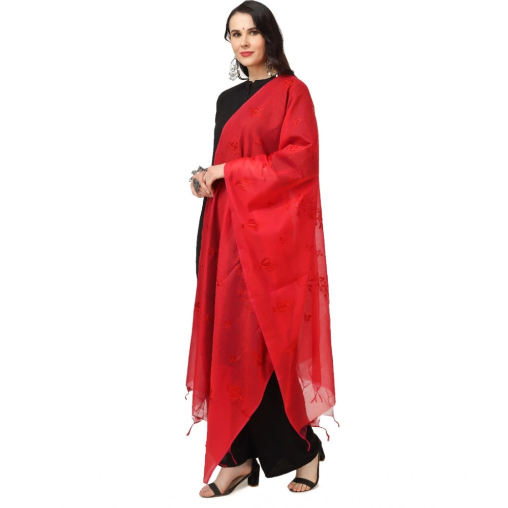 Amfyn Women's Cotton Embroidered Dupatta (Red, Length: 2.25 to 2.50 Mtr)