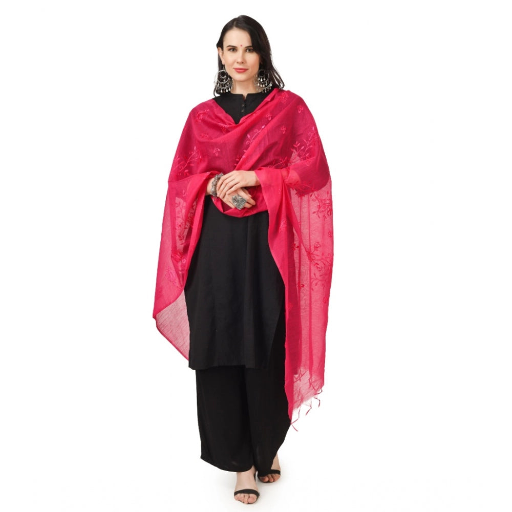 Amfyn Women's Cotton Embroidered Dupatta (Maroon, Length: 2.25 to 2.50 Mtr)
