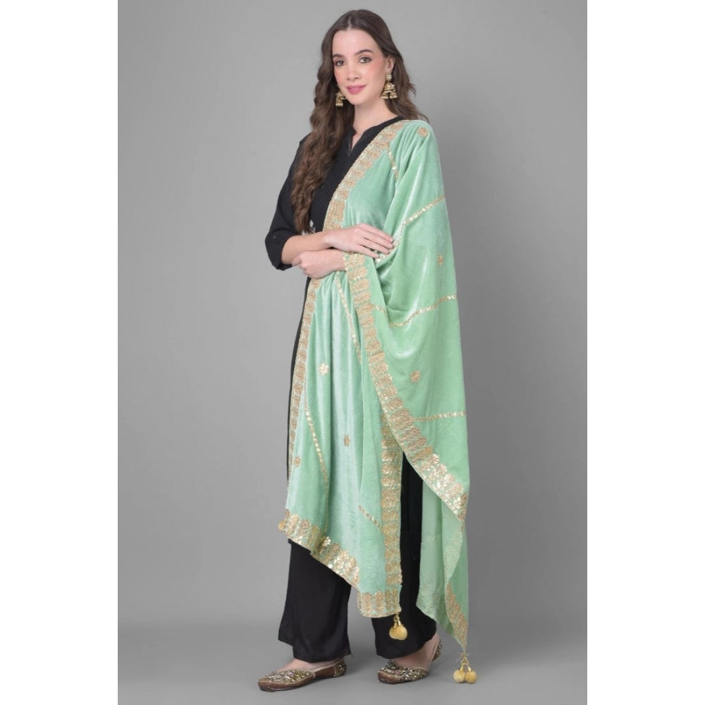 Amfyn Women's Velvet Gotta Patti Dupatta (Sea Green, Length: 2.25 to 2.50 Mtr)