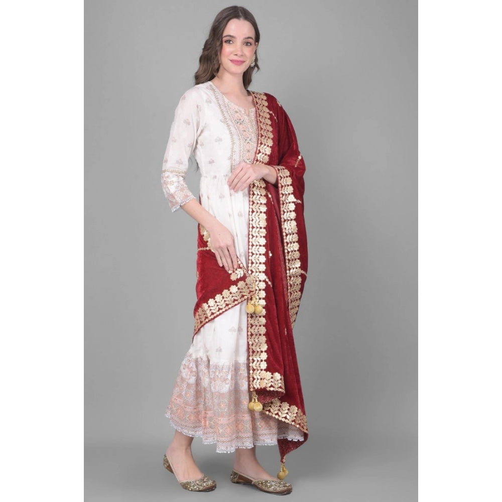 Amfyn Women's Velvet Gotta Patti Dupatta (Maroon, Length: 2.25 to 2.50 Mtr)